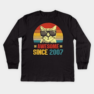 Awesome Since 2007 17th Birthday Gifts Cat Lover Kids Long Sleeve T-Shirt